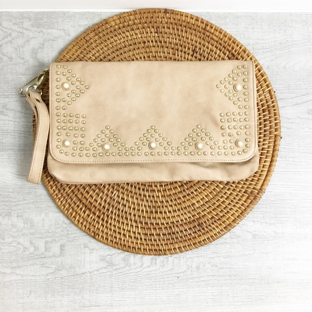 Big Buddha Clutch Purse Bag Tan Studded